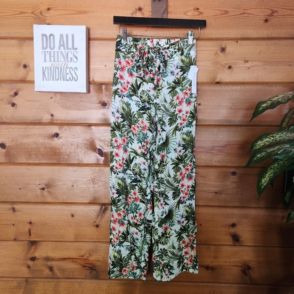 Joe B Benbasset NWT Floral Tropical Challis Palazzo Pant Stretch Comfy Sz S X39"